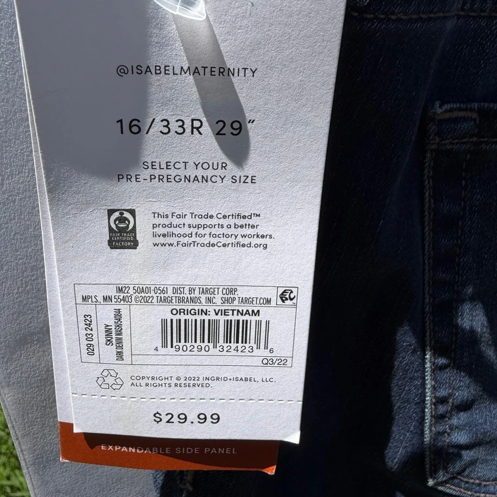 Isabel Maternity by Ingrid & Isabel Skinny Jeans Dark Wash Side Panel 16/33R 29